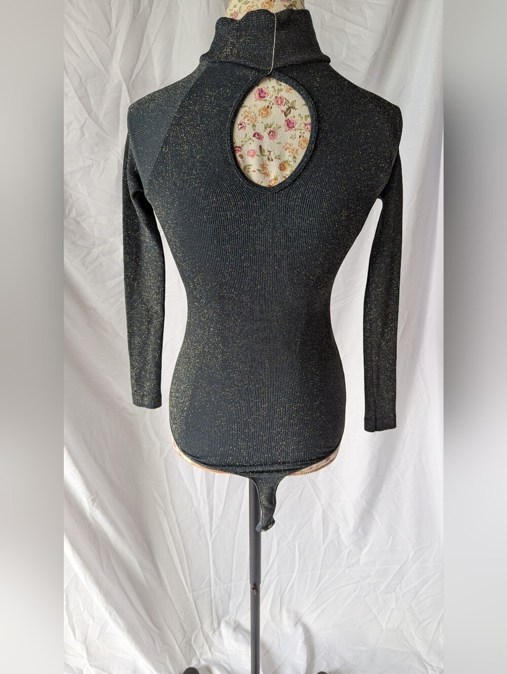 Free People Dark Blue/Green And Gold Glitter Keyhole Bodysuit Size XS/S